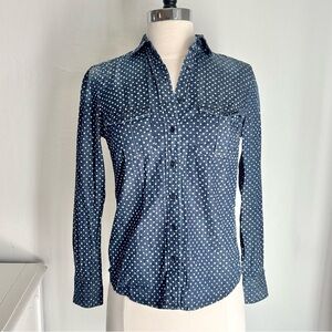 J. Crew Star Print Denim Chambray Collared Button Down Shirt Blue, Size 0P